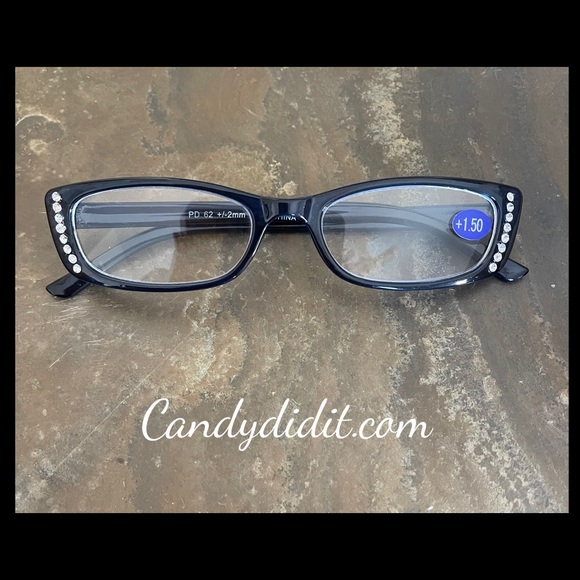 NWT Translucent Blue Frames W/ Sparkly Clear Crystals Bling Reader Glasses 1.50 - Picture 4 of 11